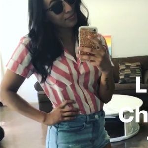 Vintage Red and White Short Sleeve Button Up